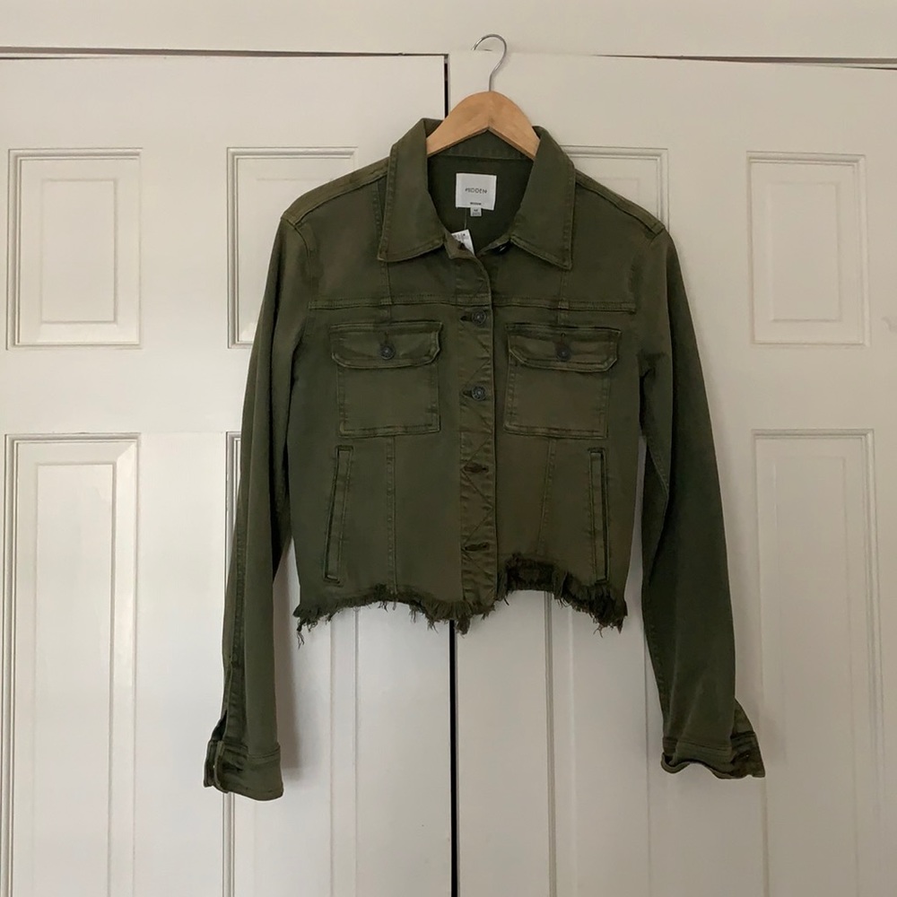 Army Green frayed denim jacket